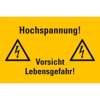 Warn-Kombischild Hochspannung! Vorsicht Lebensgefahr!, Kunststoff, 200x120mm, ASR A1.3, DIN EN ISO 7010 W012-Beschreibung lesen