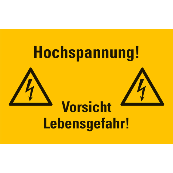 Warn-Kombischild Hochspannung! Vorsicht Lebensgefahr!, Kunststoff, 200x120mm, ASR A1.3, DIN EN ISO 7010 W012-Beschreibung lesen