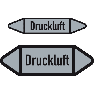 Rohrleitungsetikett Druckluft, DIN 2403, grau/schwarz, für Ø 15-25mm, 17x96mm, 8/Bogen-Beschreibung lesen