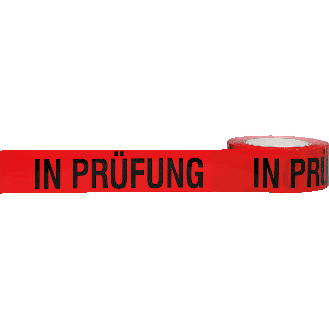 Qualitätsband IN PRÜFUNG, rot/schwarz, Polypropylen, selbstklebend, 50mm, 66m/Rolle-Beschreibung lesen