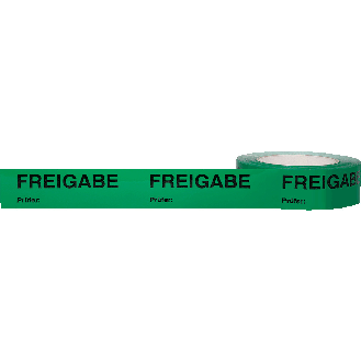 Qualitätsband FREIGABE, grün/schwarz, Polypropylen, selbstklebend, 38mm, 66m/Rolle-Beschreibung lesen