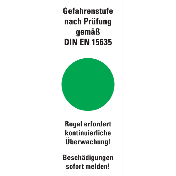 Hinweisetikett Gefahrenstufe grün, kontinuierl.Überwachung!Folie, 40x100mm, 5/Bogen-Beschreibung lesen