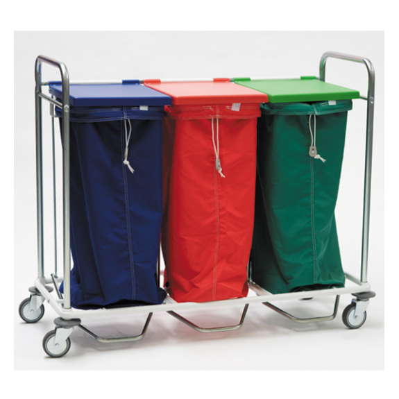 Chariot porte-sac avec 3 sacs et couvercles Chariot porte-sac avec 3 sacs et couvercles-Lire la description