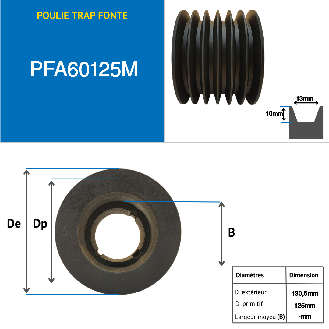Pulegge Pulegge trapezoidali con mozzo smontabile PFA60125M Puleggia trapezoidale in ghisa tipo SPA / A con mozzo smontabile serie 2012 con 6 gole, diametro passo 125 mm-Leggi tutto