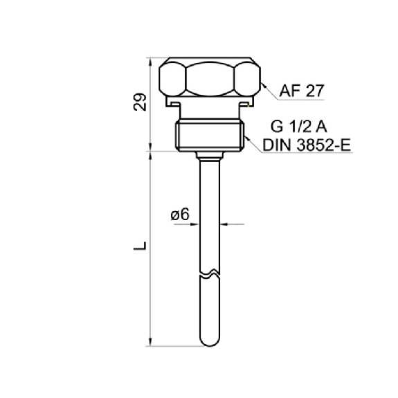 Sonde 1/1 B EN 60751, simplex, Ø3mm x 35mm, G 1/2 A DIN 3852-E - TE2-3.F.1019.0035.0-Lire la description