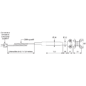 Sonde TC-K de surface pour pièce en mouvement avec câble spiralé - SFR35A-400-Lire la description