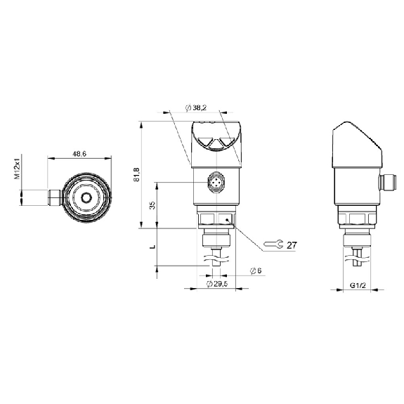 Sonde en contact avec le fluide Pt100, PNP/0-10V, -20...80°C, G1/2 - BFT 6050-HV003-A00A0C-S4 (BFT0016)-Lire la description