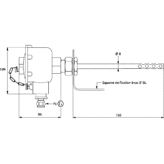 Sonde d'ambiance Pt100x1 ATEX inox 316L Ø8 x 150mm -50/+450 °C - AOSIAMB1501-Lire la description