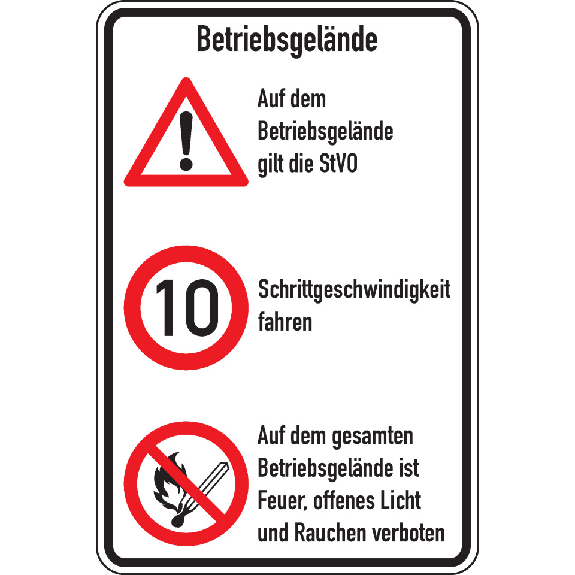 Kombischild Betriebsgelände, STVO und 10 km/h + Feuer offenes..., Aluminium, 600x900mm, nach StVO Kombischild Betriebsgelände, STVO und 10 km/h + Feuer offenes..., Aluminium, 600x900mm, nach StVO-Beschreibung lesen