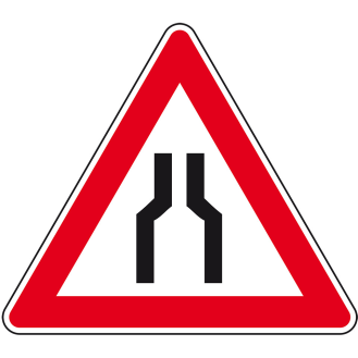 Verkehrszeichen Verengte Fahrbahn, Nr.120, Aluminium RA0, reflektierend, SL 900mm, DIN 67520-Beschreibung lesen
