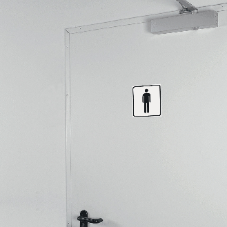 Standard Piktogramm WC Herren, weiß/schwarz, Folie, selbstklebend, 150x150mm, ASR A4.1-Beschreibung lesen