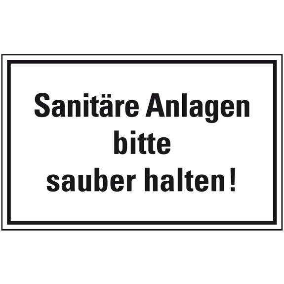 Hinweisschild Sanitäre Anlagen bitte sauber halten, Folie, selbstklebend, 150x100mm Hinweisschild Sanitäre Anlagen bitte sauber halten, Folie, selbstklebend, 150x100mm-Beschreibung lesen