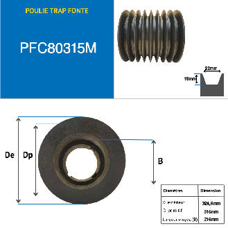 Poleas Poleas trapezoidales con cubo desmontable PFC80315M Polea trapezoidal de hierro fundido tipo SPC / C con cubo desmontable serie 4040 con 8 ranuras, diámetro de paso 315 mm-Leer más