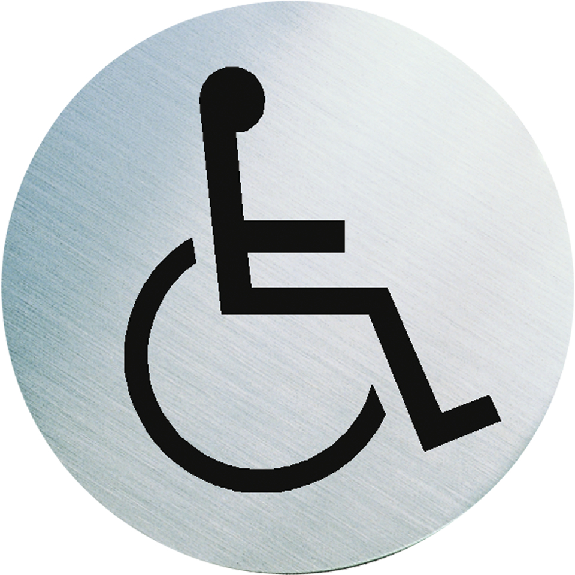 Edelstahlpiktogramm Behinderten WC, mattgebürstet, selbstklebend, rostfrei, Ø 60mm, ASR A4.1 Edelstahlpiktogramm Behinderten WC, mattgebürstet, selbstklebend, rostfrei, Ø 60mm, ASR A4.1-Beschreibung lesen