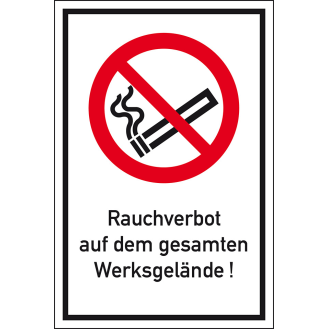 Verbots-Kombischild Rauchverbot auf dem Werksgelände, Aluminium, 400x600mm, DIN EN ISO 7010 P002-Beschreibung lesen