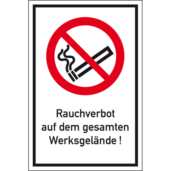 Verbots-Kombischild Rauchverbot auf dem Werksgelände, Aluminium, 400x600mm, DIN EN ISO 7010 P002 Verbots-Kombischild Rauchverbot auf dem Werksgelände, Aluminium, 400x600mm, DIN EN ISO 7010 P002-Beschreibung lesen