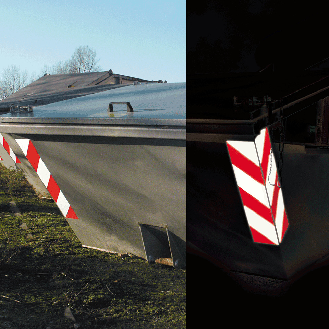 ORALITE Containerwarnmarkierung, 4 links-/4 rechtsweisend, Reflexfolie, 141x705mm-Beschreibung lesen