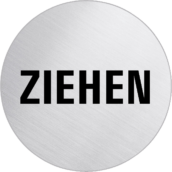 Edelstahlpiktogramm Ziehen, mattgebürstet, Edelstahl, rostfrei, Ø 60mm Edelstahlpiktogramm Ziehen, mattgebürstet, Edelstahl, rostfrei, Ø 60mm-Beschreibung lesen