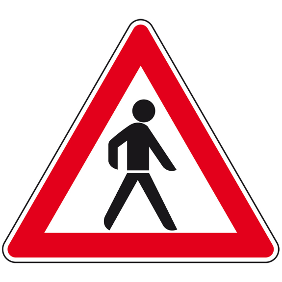 Verkehrszeichen Fußgänger, Aufstellung link, Nr.133-20, Aluminium RA2, reflektierend, SL 900mm, DIN 67520, nach StVO-Beschreibung lesen