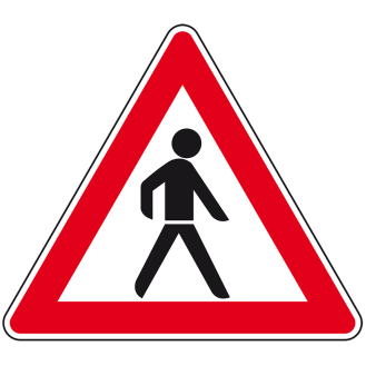 Verkehrszeichen Fußgänger, Aufstellung link, Nr.133-20, Aluminium RA2, reflektierend, SL 900mm, DIN 67520, nach StVO-Beschreibung lesen