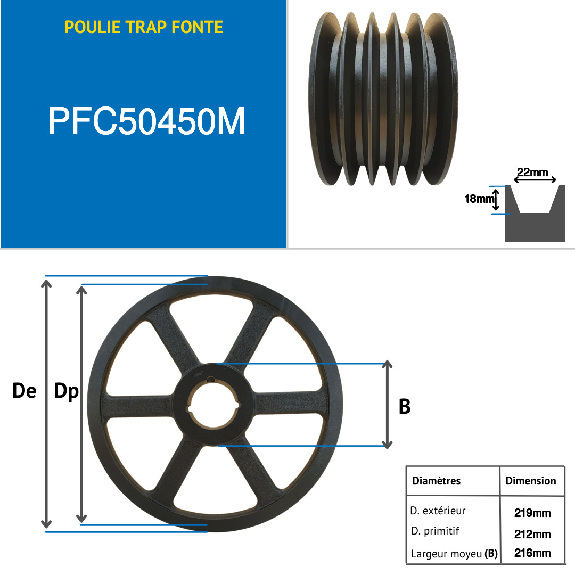 Pulegge Pulegge trapezoidali con mozzo smontabile PFC50450M Puleggia trapezoidale in ghisa tipo SPC / C con mozzo smontabile serie 4040 con 5 gole, passo diametro 450 mm-Leggi tutto