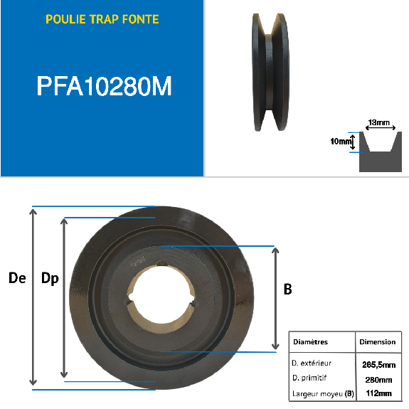 Pulegge Pulegge trapezoidali con mozzo smontabile PFA10280M Puleggia trapezoidale in ghisa tipo SPA / A con mozzo smontabile serie 2012 con 1 scanalatura, passo diametro 280 mm-Leggi tutto