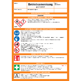 Betriebsanweisung Lösemittel, CLP/GHS, Kunststoff, 210x297mm, ASR A1.3, DIN EN ISO 7010-Beschreibung lesen