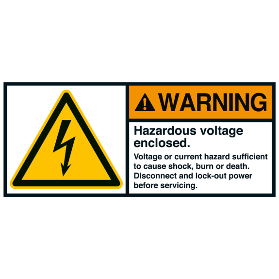 ANSI-Aufkleber WARNING Hazard.voltage enclosed,UL anerk.,Folie,45x100mm,2/BOG-Beschreibung lesen