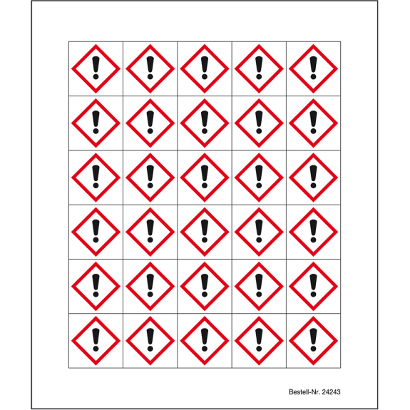 Minisymbol GHS 07 Gesundheitsgefährdend, Folie, selbstklebend, 20x20mm, 30/Bogen-Beschreibung lesen