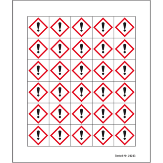 Minisymbol GHS 07 Gesundheitsgefährdend, Folie, selbstklebend, 20x20mm, 30/Bogen-Beschreibung lesen