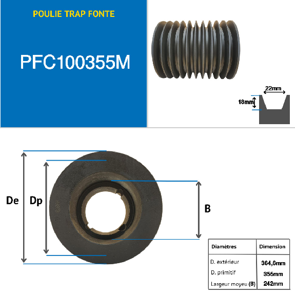 Pulegge Pulegge trapezoidali con mozzo smontabile PFC100355M Puleggia trapezoidale in ghisa tipo SPC / C con mozzo smontabile serie 4545 con 10 gole, diametro passo 355 mm-Leggi tutto