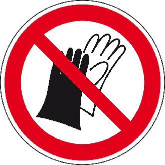 Verbotsschild Benutzen von Handschuhen verboten, Folie, Ø100mm, ASR A1.3, DIN EN ISO 7010 P028-Beschreibung lesen