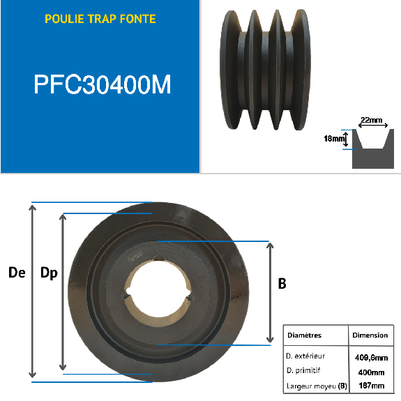 Pulegge Pulegge trapezoidali con mozzo smontabile PFC30400M Puleggia trapezoidale in ghisa tipo SPC / C con mozzo smontabile serie 3535 con 3 gole, passo diametro 400 mm-Leggi tutto