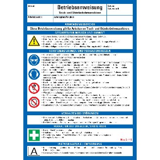 Maschinenbetriebsanweisung Tisch- und Ständerbohrmaschinen, Kunststoff, 210x297mm, ASR A1.3, DIN EN ISO 7010-Beschreibung lesen