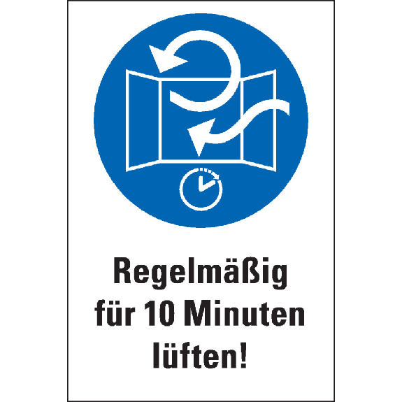 Gebots-Kombischild Regelmäßig für 10 Minuten lüften!, Kunststoff, 200x300mm Gebots-Kombischild Regelmäßig für 10 Minuten lüften!, Kunststoff, 200x300mm-Beschreibung lesen