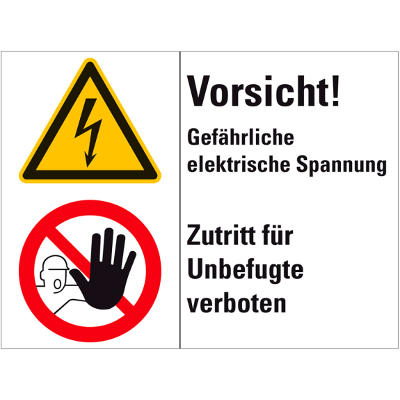 Kombischild Vorsicht! Gefährliche elektrische Spannung..., Folie, 150x200mm Kombischild Vorsicht! Gefährliche elektrische Spannung..., Folie, 150x200mm-Beschreibung lesen