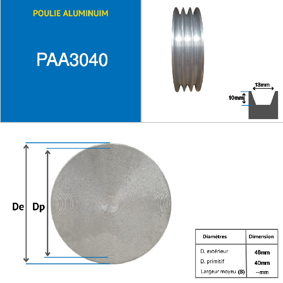 Pulegge Puleggia solida trapezoidale PAA3040 puleggia trapezoidale in alluminio 3 gole tipo A diametro 040 mm-Leggi tutto
