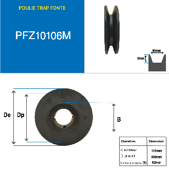 Poleas Poleas trapezoidales con cubo desmontable PFZ10106M Polea trapezoidal de hierro fundido tipo SPZ / Z con cubo desmontable serie 1610 con 1 ranura, diámetro de paso 106 mm-Leer más