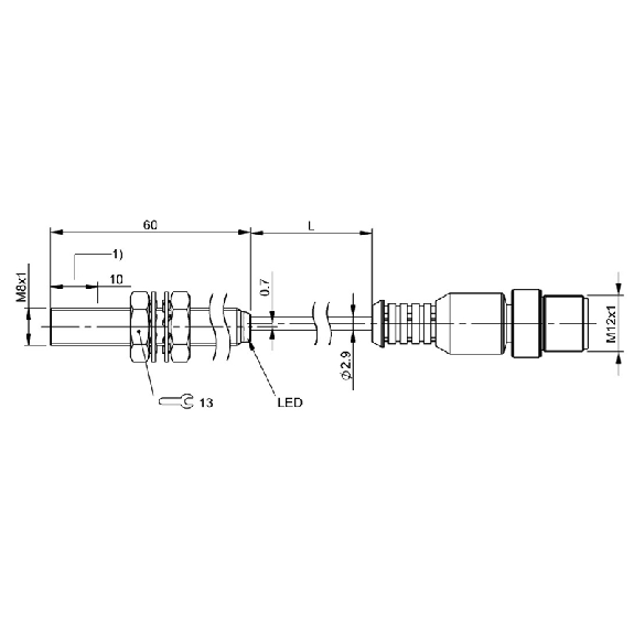 DPI M08 PNP NO P4mm quasi noyé 60mm Laiton 10-30Vdc / M12 3P+C0.3m  - BES M08MM-PSC40B-BP00,3-GS04 (BES05U9)-Lire la description