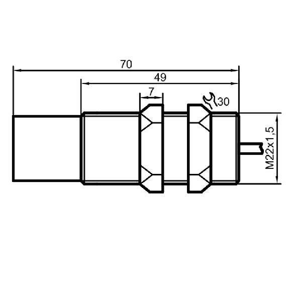DPC M22 PNP NO+NF P20mm non noyé 70(49)mm PA / Câble 2m - KAS-80-23-A-M22-PA-Z02-1-HP-Lire la description