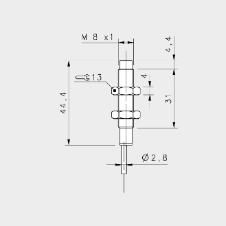 DPI M08 PNP NF P2mm non noyé 44.4(31)mm Laiton / Câble 2m PVC - IS-08-D2-03 (Ancien code: IS60S)-Lire la description