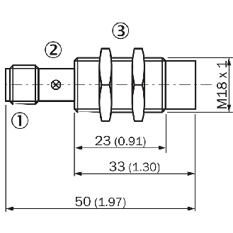 DPI M18 NPN NO P20mm non noyé 50(23)mm Laiton 10-30Vdc / M12 4P - IME18-20NNSZC0K-Lire la description