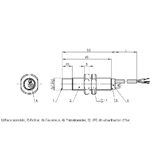 DPC M12 PNP NF P8mm non noyé 53mm PTFE / Câble 2m PTFE - BCS M12TTG1-POM80G-ET02 (BCS0070)-Lire la description