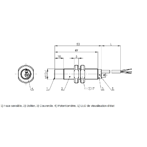 DPC M12 PNP NF P8mm non noyé 53mm PTFE / Câble 2m PTFE - BCS M12TTG1-POM80G-ET02 (BCS0070)-Lire la description
