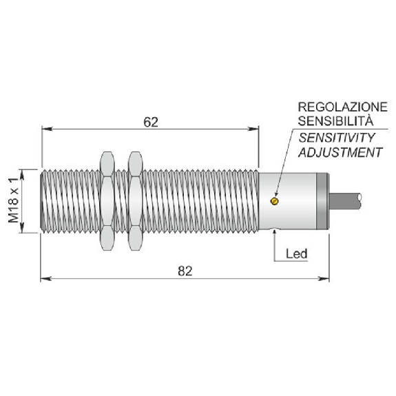 DPC Ex M18 2 fils AC/DC NF P5mm noyé 82(62)mm 20-250V / Câble 3m - SC18SM-A5 NC AD3-Lire la description