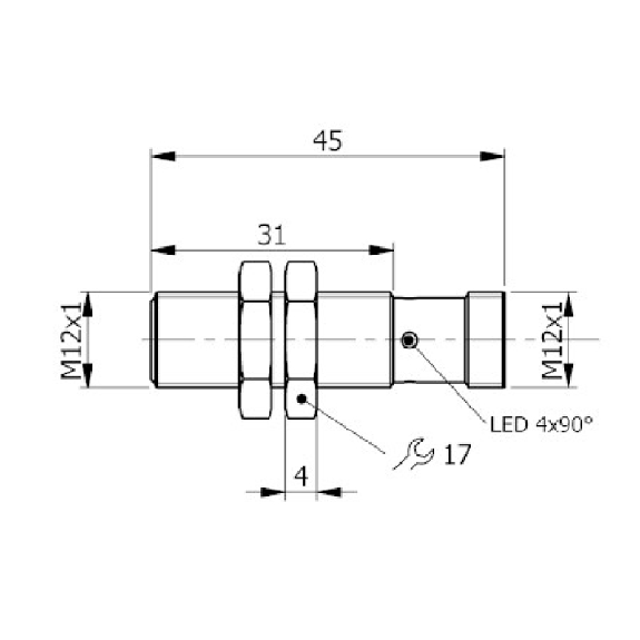 DPI M12 PNP NO+NF P4mm noyé 45(31)mm Inox 10-30Vdc / M12 4P - SI12SS-DC4 PNP NO+NC H S-Lire la description