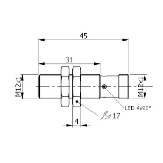 DPI M12 PNP NO+NF P4mm noyé 45(31)mm Inox 10-30Vdc / M12 4P - SI12SS-DC4 PNP NO+NC H S-Lire la description