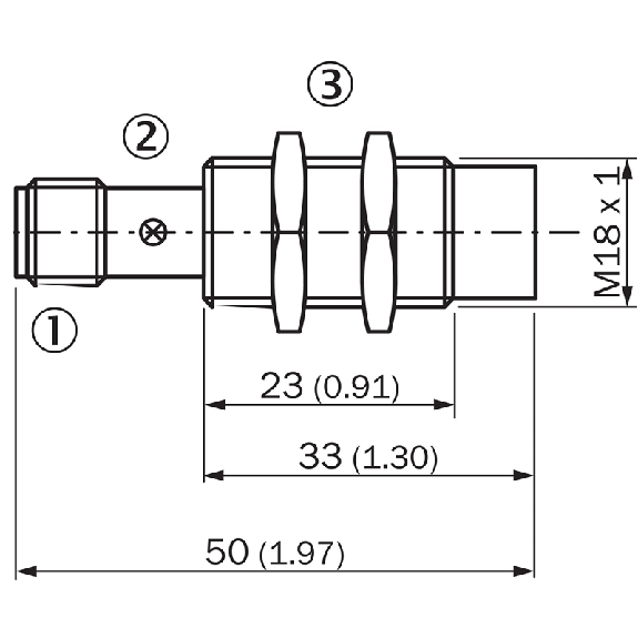 DPI M18 PNP NO P20mm non noyé 50(23)mm Laiton 10-30Vdc / M12 4P - IME18-20NPSZC0K-Lire la description