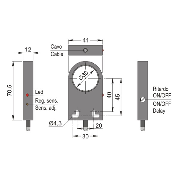 DPI Annulaire Ø=30mm PNP NO+NF 41x70.5x12mm 10-30Vdc / Câble 2m PVC - SIA30-CE PNP NO+NC R-Lire la description
