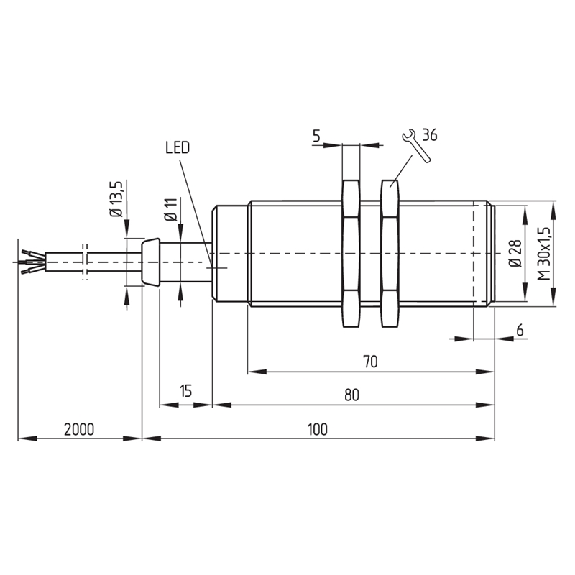 DPI M30 PNP NO+NF P15mm non noyé 10-60Vdc +110°C / Câble 2m - IFL15-30L-11TP-1766-Lire la description